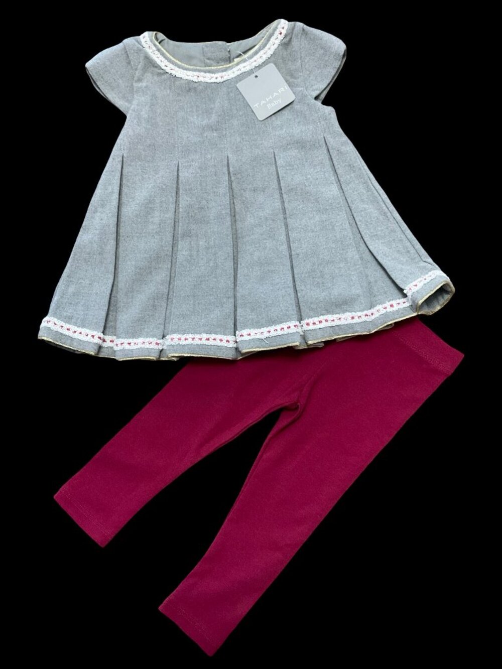 Grey/ Burgundy 2 Piece Outfit w/ Gold Button Details